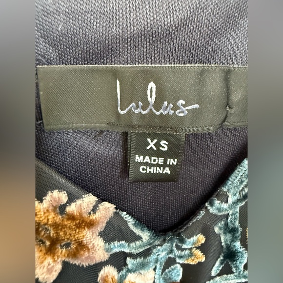 Lulus Evenings with You Dark Teal Floral Velvet Asymmetrical Dress Womens XS EUC - Picture 5 of 12